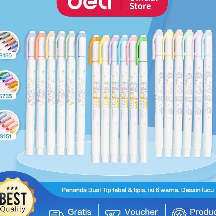 

✿ IX 8642 Deli Highlighter / Penanda Dual Tip Berisi 6 pcs Design Lucu S150 >D2289) ⭐⭐⭐⭐⭐ ♣