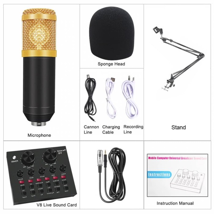 Promo Soundcard V8 Microphone Bm 800 Podcast Sound Card Mixer Youtube Bigo