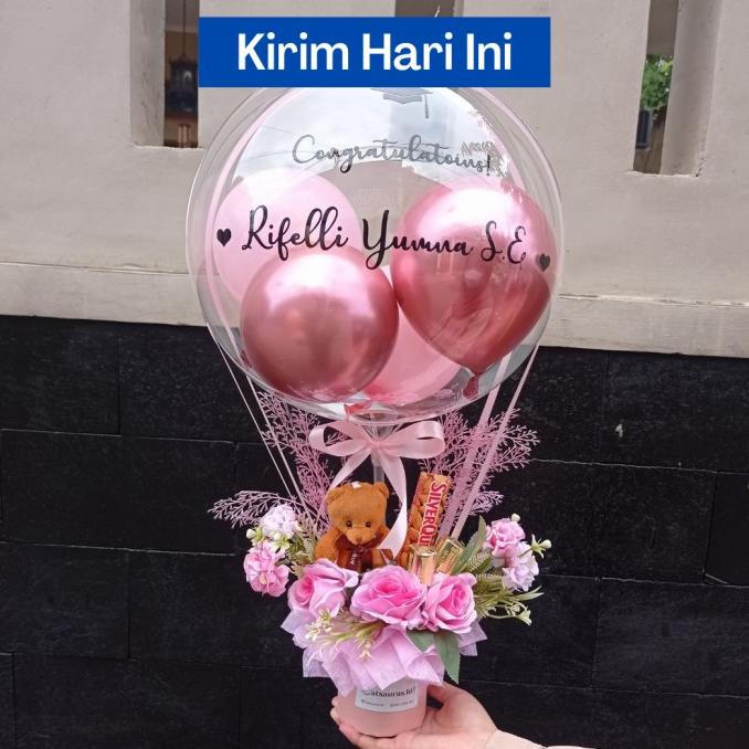 

6.6 Buket Balon Silverqueen + Delfi Treasure + Hiasan Bunga + Boneka Smal