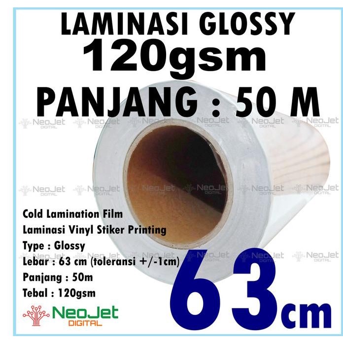 

Best Seller Laminasi Dingin Gloss Kilap 120 Gsm Lebar 63 Cm Panjang 45M / 50 Yard