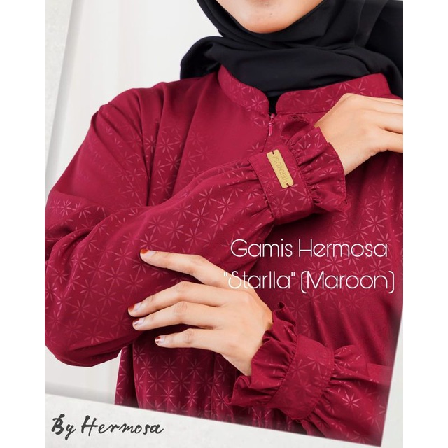 [Gamis hermosa]Gamis hermosa wolfis embos motif starla marun-gamis merah marun premium-gamis wolfis