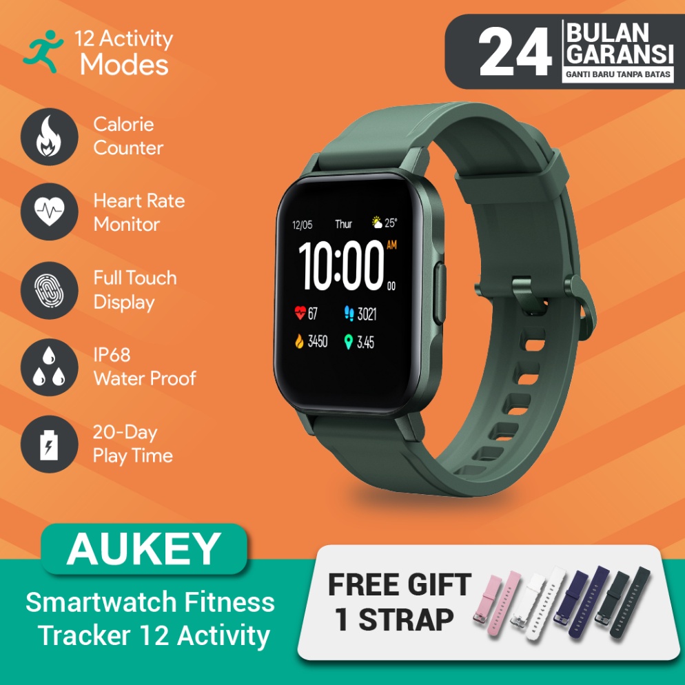 Seller.. Smartwatch Aukey Green Fitnes Tracker 12 Activity Free Strap ZLD