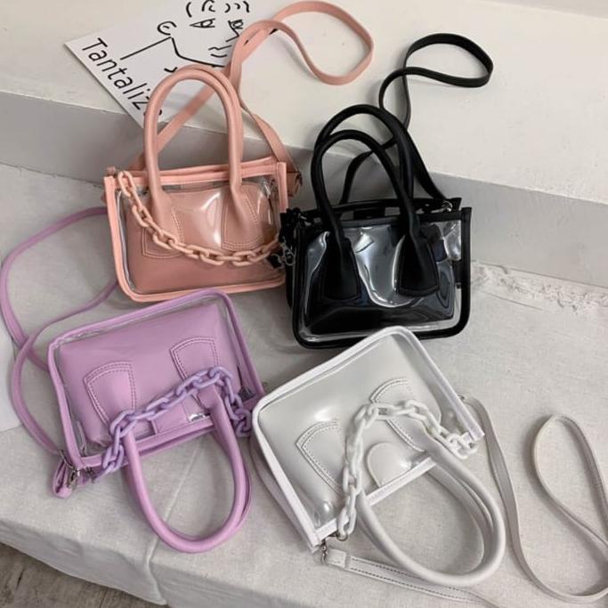Arjun- TAS SELEMPANG WANITA KEKINIAN TRANSPARAN BENING EUGENE FASHION KOREA SLING BAG BATAM Order No