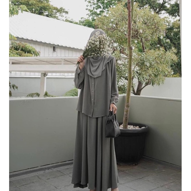 Terbaru Naura Set/HANARA SET Stelan Rok bahan airflow crinkle/ One Set Rok Ready Stock