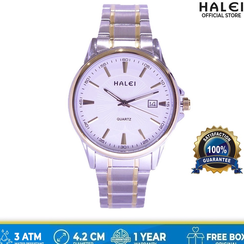 ➥☈✥ Jam Tangan Pria Halei Fashion Casual Trendy Fitur Tanggal Garansi 1 Tahun Haleiwatch 563 M Silve
