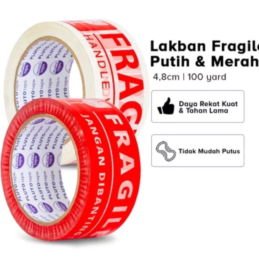 

ZDRD5066 9.9 BRANDS FESTIVAL Lakban Fragile Merah / Putih Pluto 48 MM x 100 yard