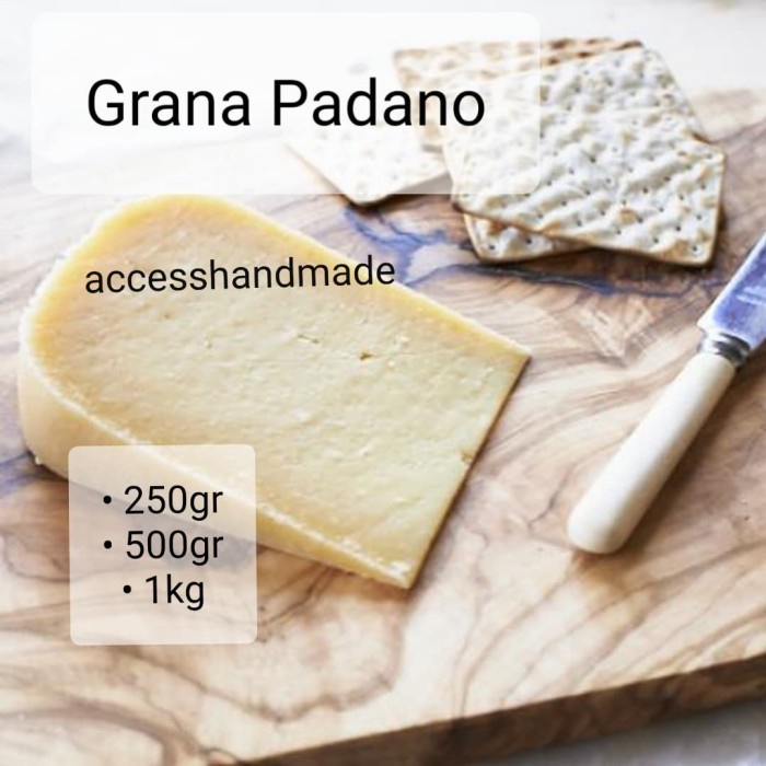 

Grana Padano cheese keju high quality 250gr Chunk Vacuum Seal DOP 24m
