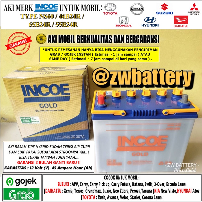 Aki Mobil Luxio, Apv, Grandmax, Carry Pickup Ns60 Incoe Gold Kode Br04