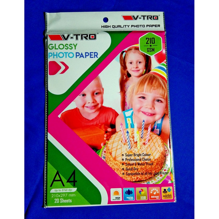 

V-TRO Glossy Photo Paper 210 gr ( 1 Set – 20 Lembar ) ( IRRA STORE )