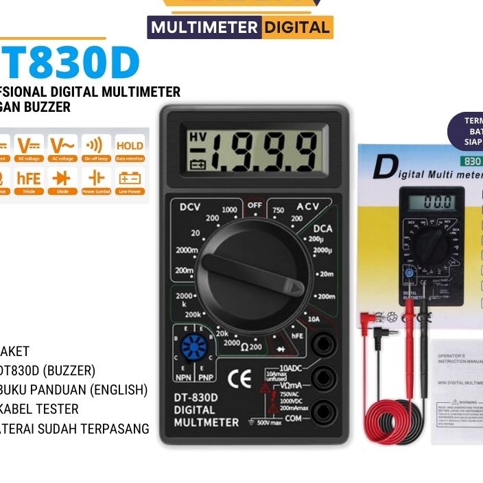 ✰rgg❀ MULTI TESTER DIGITAL MASDA DT830D ADA BUZZER/ DIGITAL MULTIMETER - Paket Lengkap Multimeter Di