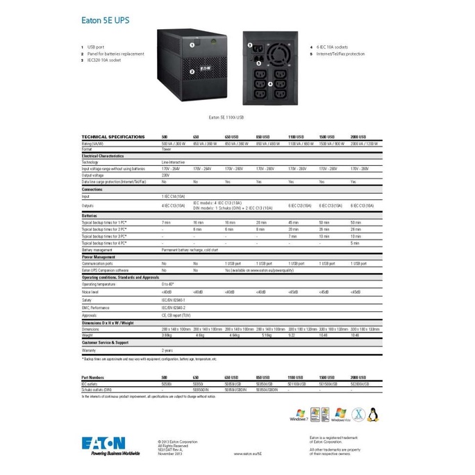 Eaton 5E UPS 1500, 2000 VA - 5E1500iUSB/ 5E2000iUSB