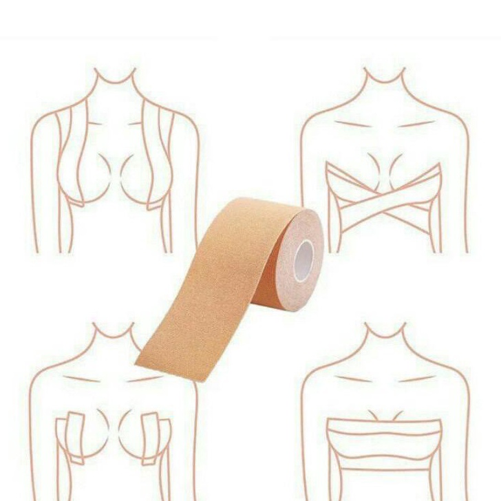 ✤TERMURAH✤ TERMURAH Tape Boob Bra Body Tape 5M Nude 2,5 3,5 5 7,5 10 cm Perekat Payudara