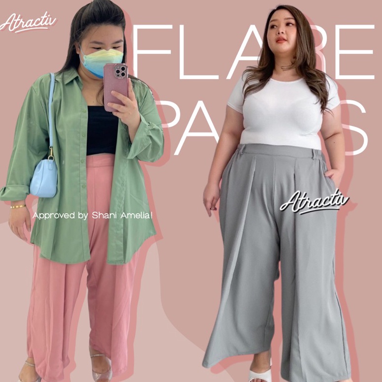 TERMURAH. ATRACTIV Celana Highwaist Big Size Celana Kantor Jumbo Celana Sage Green Big Size Flare Pa