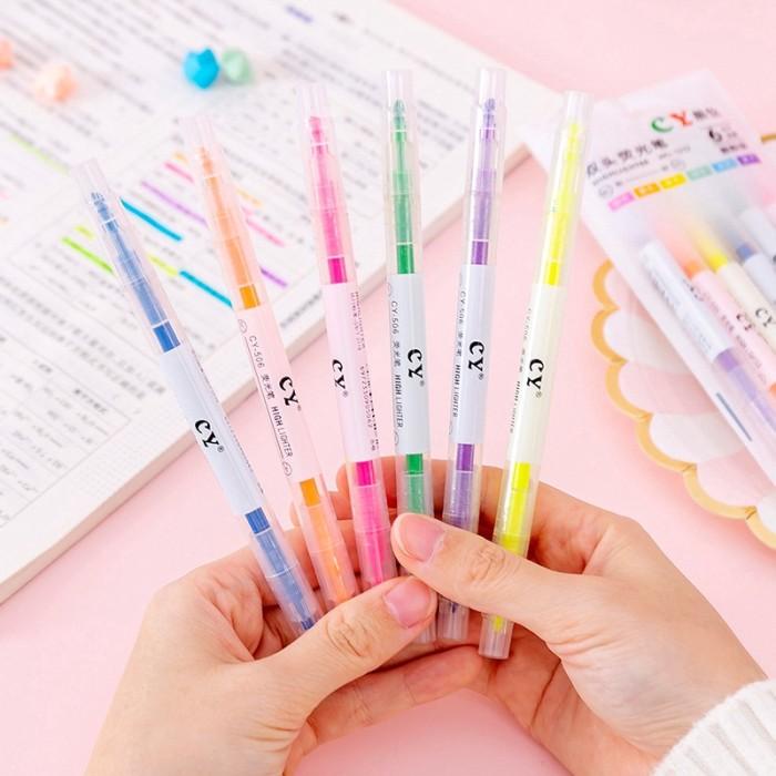 

SN024 6PCS SET HIGHLIGHTER MARKER PEN CREATIVE DOUBLE-HEADED HIGHLIGHT