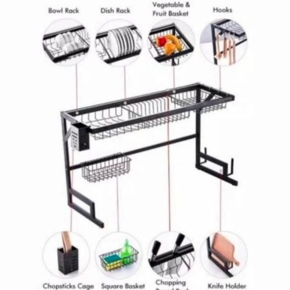 Rak Piring Black 60 Cm Rak Piring 2 Susun Hitam Rak Dapur Minimalis Fadhilja