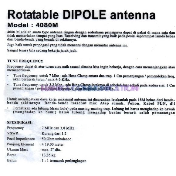 Gazden 4080M Antena Rotary Dipole 40m 80m Band Radio Komunikasi SSB HF