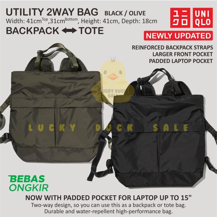Talt- Uniqlo Utility 2Way Backpack Tote Bag Tas Ransel Serbaguna Pria Wanita
