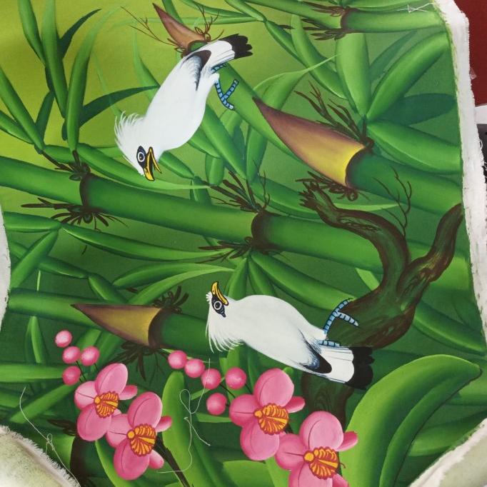 ] Lukisan Bali Burung Jalak di pepohonan kanvas