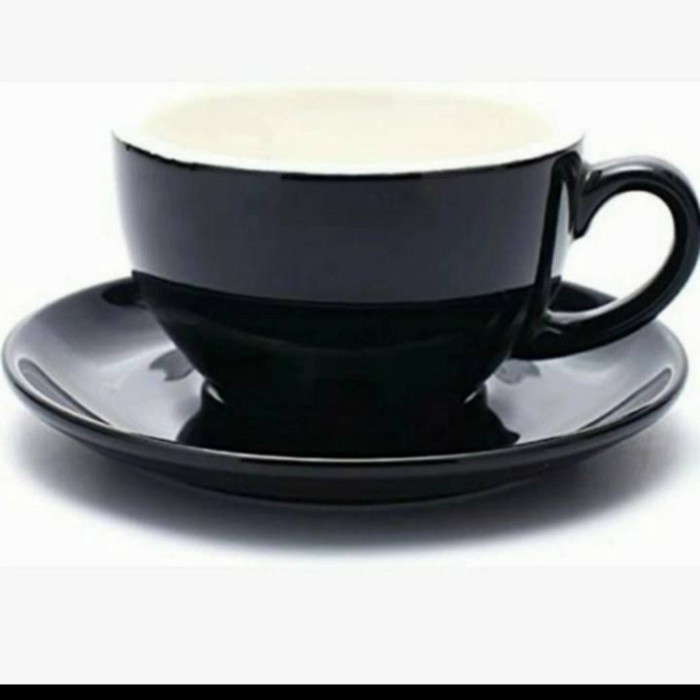 6 Set Cangkir Tatak 2 Warna Hitam Putih Keramik Porselen Awet Kuat Tebal Tahan Panas Premium Kopin 2
