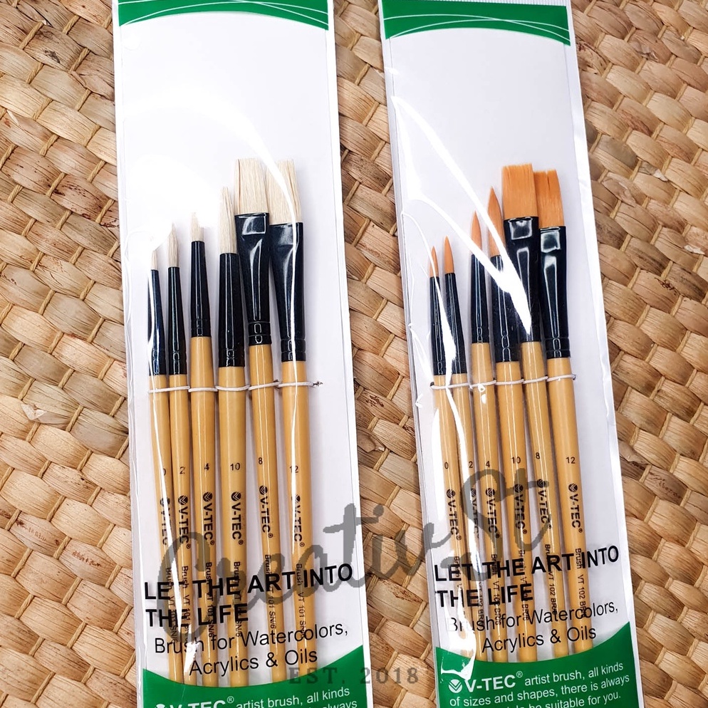 

[CODE BARANG 165DGW] Kuas Lukis Set V-TEC Cat Akrilik Minyak Air Paint Brush Acrylic Round Flat Bring it back