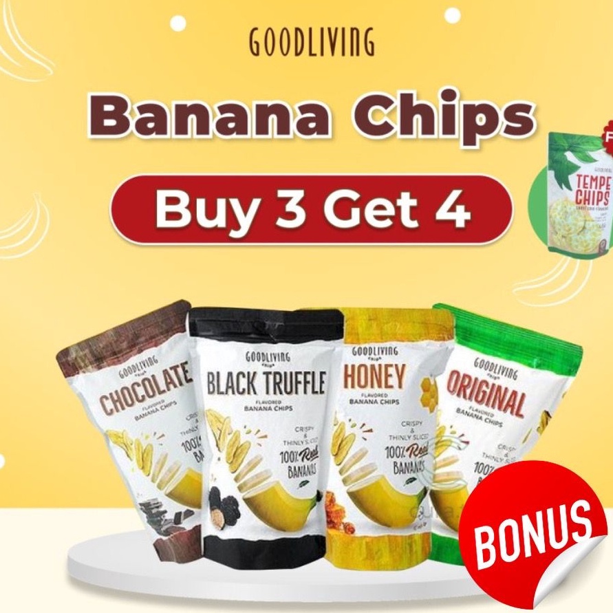 

HRLB7715 Dijamin Ori GOODLIVING BANANA CHIPS KERIPIK PISANG | SNACK CEMILAN DIET SEHAT COKLAT MADU TRUFFLE