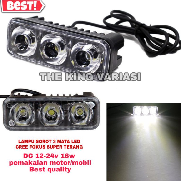 ➘ LAMPU SOROT 3 MATA/LAMPU TEMBAK CREE 3 LED DC 12V DC 18W/LAMPU SOROT CREE LED 3 MATA/LAMPU SOROT L