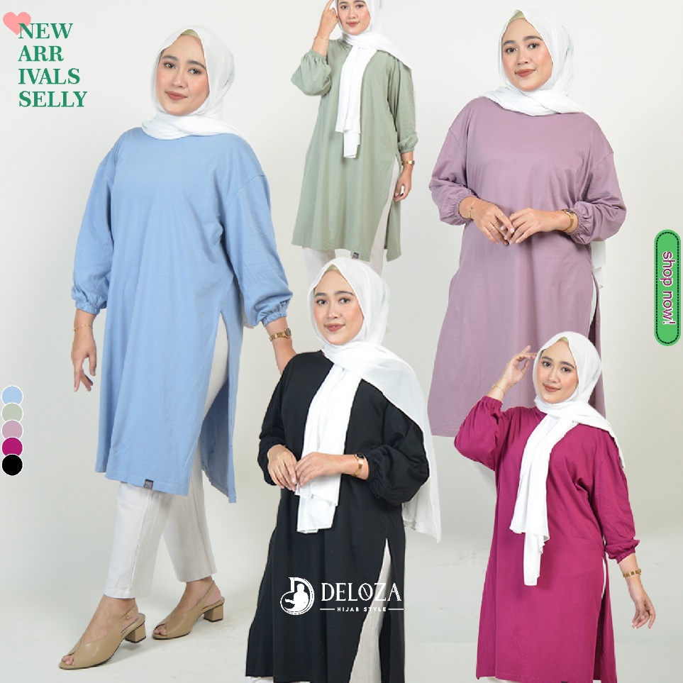 ➣✷✮ Selly Tunik Dress Oversize Polos Tangan Balon Jumbo by Deloza Jual