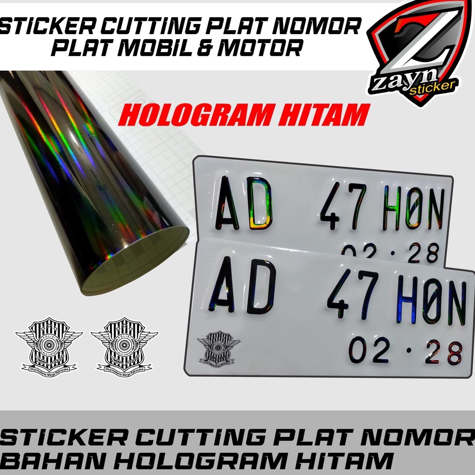 ✻Aqt STICKER STIKER CUTTING HOLOGRAM HITAM UNTUK PLAT NOMOR NOMER PUTIH MOBIL DAN MOTOR ✯ ★★