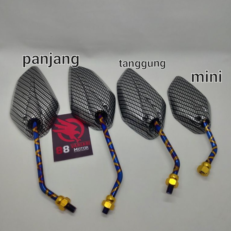 ❃Zqr Spion Yamaha Jupiter Karbon Gagang Blue X Panjang - Tanggung - Kecil / Spion Variasi Karbon Yam