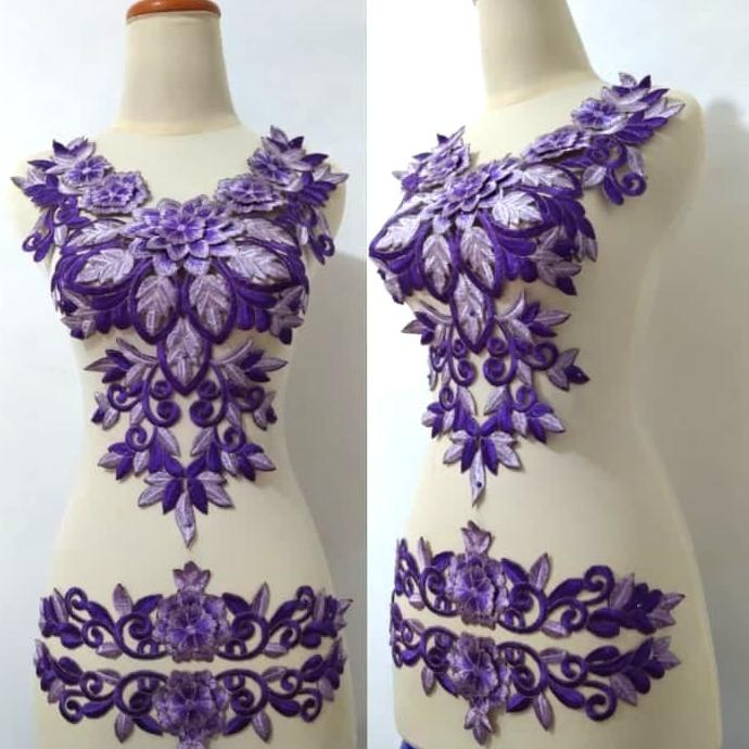 Kualitas terbaik] Renda Bordir Motif Borju Set Ungu