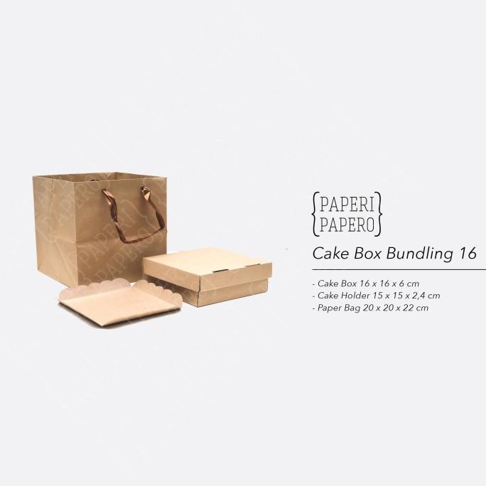 :::::::] Bundling Cake Box 16x16x6 cm + Paper Bag + Cake Holder / Set Dus Kue