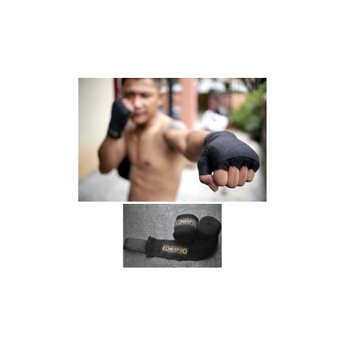 Kongspro Semi Elastic Boxing Muay Thai Hand Wrap - Hitam 4,5 Meter