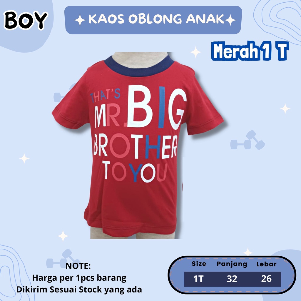 KAOS OBLONG Pendek Anak Cowok size 1 - 10 tahun adem pendek anak laki - laki boy katun motif lucu branded