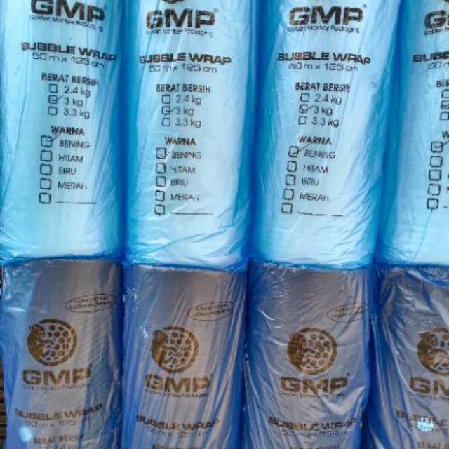 

BUBBLE WRAP MURAH WARNA HITAM GMP BIRU 125CM x 50M Berat 3kg