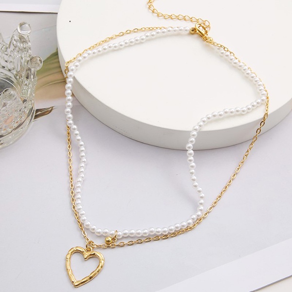 kalung double layer pearl love fashion necklace jka259(1c3)