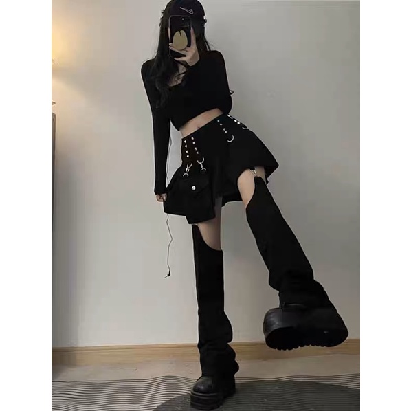 Women's Gothic Punk High Waist Fold Up Mini Skirt with Straight Pants (S/M/L) 8744