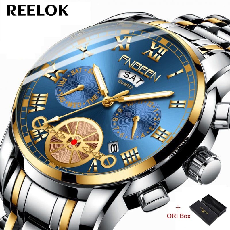 Termurah  ORI ❤ Jam Tangan Pria Import Anti Air FNGEEN JT317 Luxury (Free BOX+Kartu) / Jam Murah