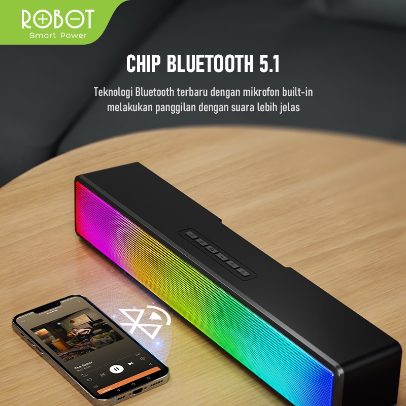 Speaker Bluetooth Robot RB580 Sounbar 10W  Ultra Bass with RGB Light Bluetooth Chip 5.1 AUX TF Card Portable Audio Wireless Original - Garansi 1 Tahun RESMI