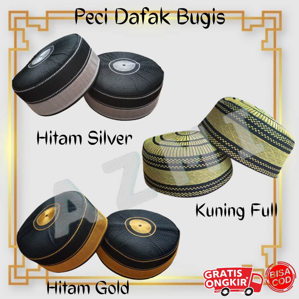 Peci Dafak Motif Bugis Hitam Silver / Peci Kopiah Bugis / Peci Dafak Hitam Silver Termurah