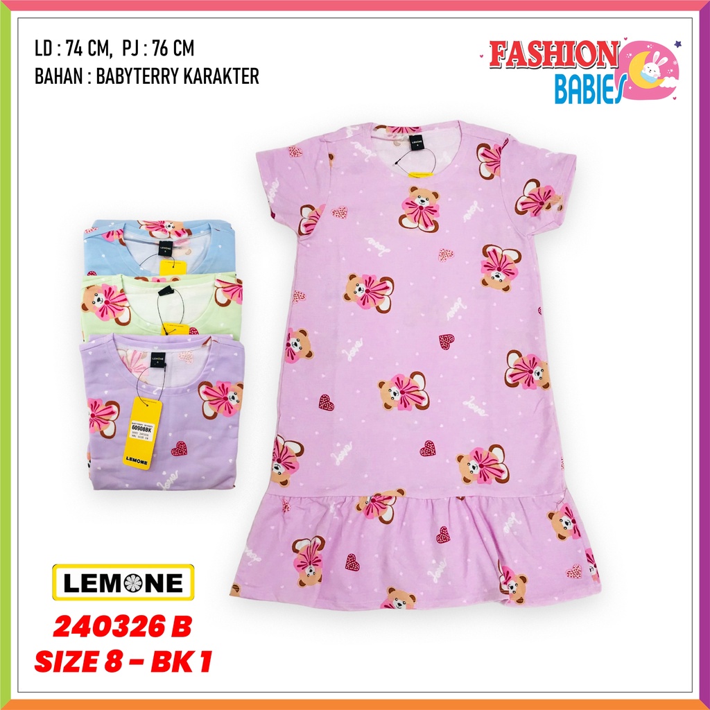 LEMONE KIDS D-609 BK | DRESS ANAK BAHAN BABYTERRY KARAKTER