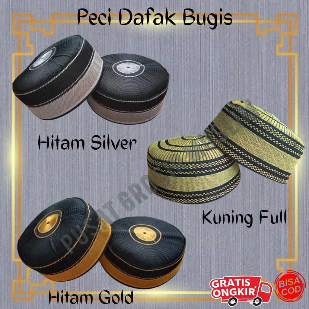 Promo Peci Dafak Motif Bugis Kuning Full / Peci Kopiah Bugis / Peci Dafak Kuning Full Termurah