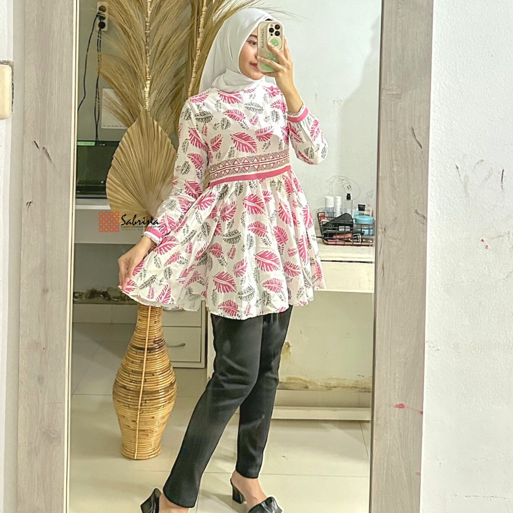 Renja Peplum Blouse Atasan Batik Kerja Kantor Wanita Cantik Kekinian Modis Modern Prinf Soft Pastel