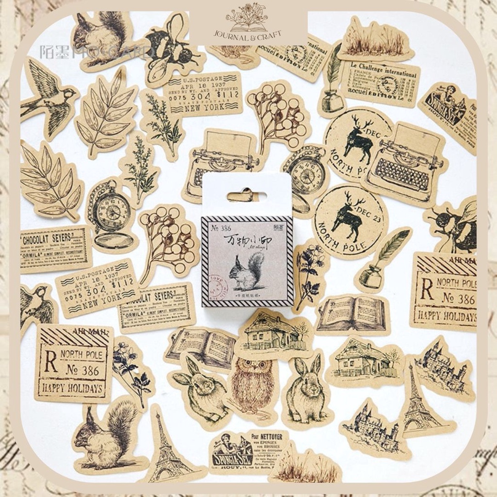 

46PCS Vintage sticker retro stiker journal jurnal scrapbook supplies dekorasi deco aesthetic