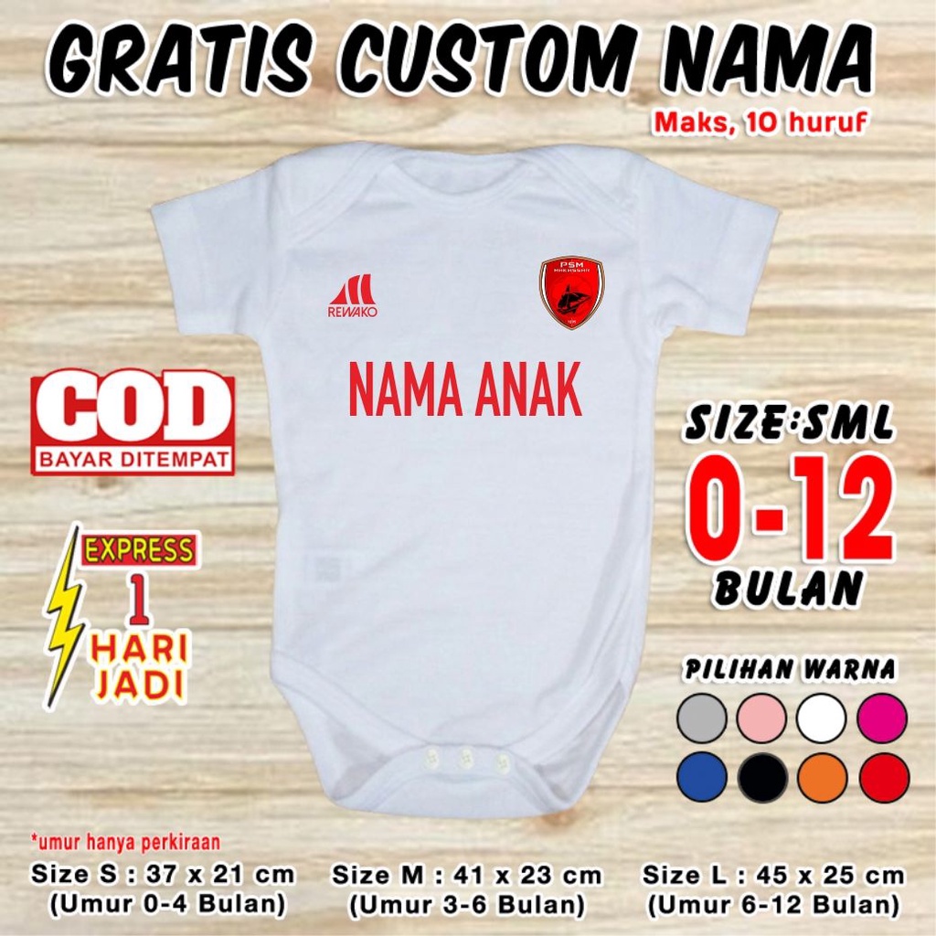 Baju Bola Bayi PSM Makasar GRATIS CUSTOM NAMA Set Pakaian Bayi Jumper Baby Romper Newborn Kaos Polos