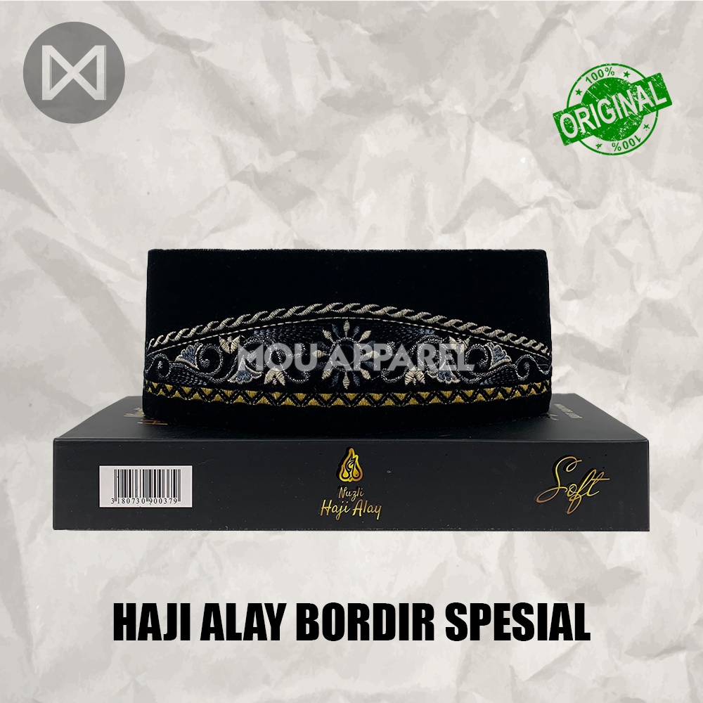 Songkok Premium HAJI ALAY BORDIR SPESIAL AC Tinggi 9 Peci Sholat Pria Dewasa Hitam Full Motif Batik NU Kopiah Shalat Anak Santri Laki Kopyah Solat Pesantren Nasional Beludru Ukuran Jumbo Kopeah Bulat Batok Bludru Putih Pendek Karakter Nama Ori Original 8