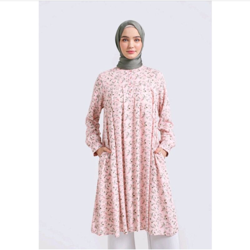 Hanna Tunik Ivana midi dress by Hanna Hijab || Rayon Pink Floral || greenlight || 3second