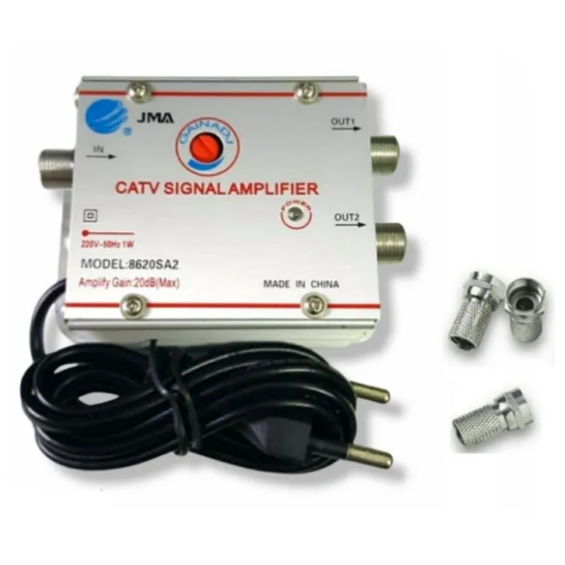Booster plus Splitter Penjernih dan Penguat Sinyal TV  2 jalur way 20 db