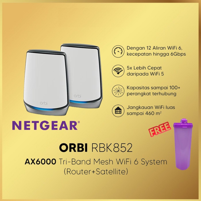 Netgear RBK852 Orbi Tri Band WiFi Mesh System AX6000 RBK 852 1Router 1Satelite