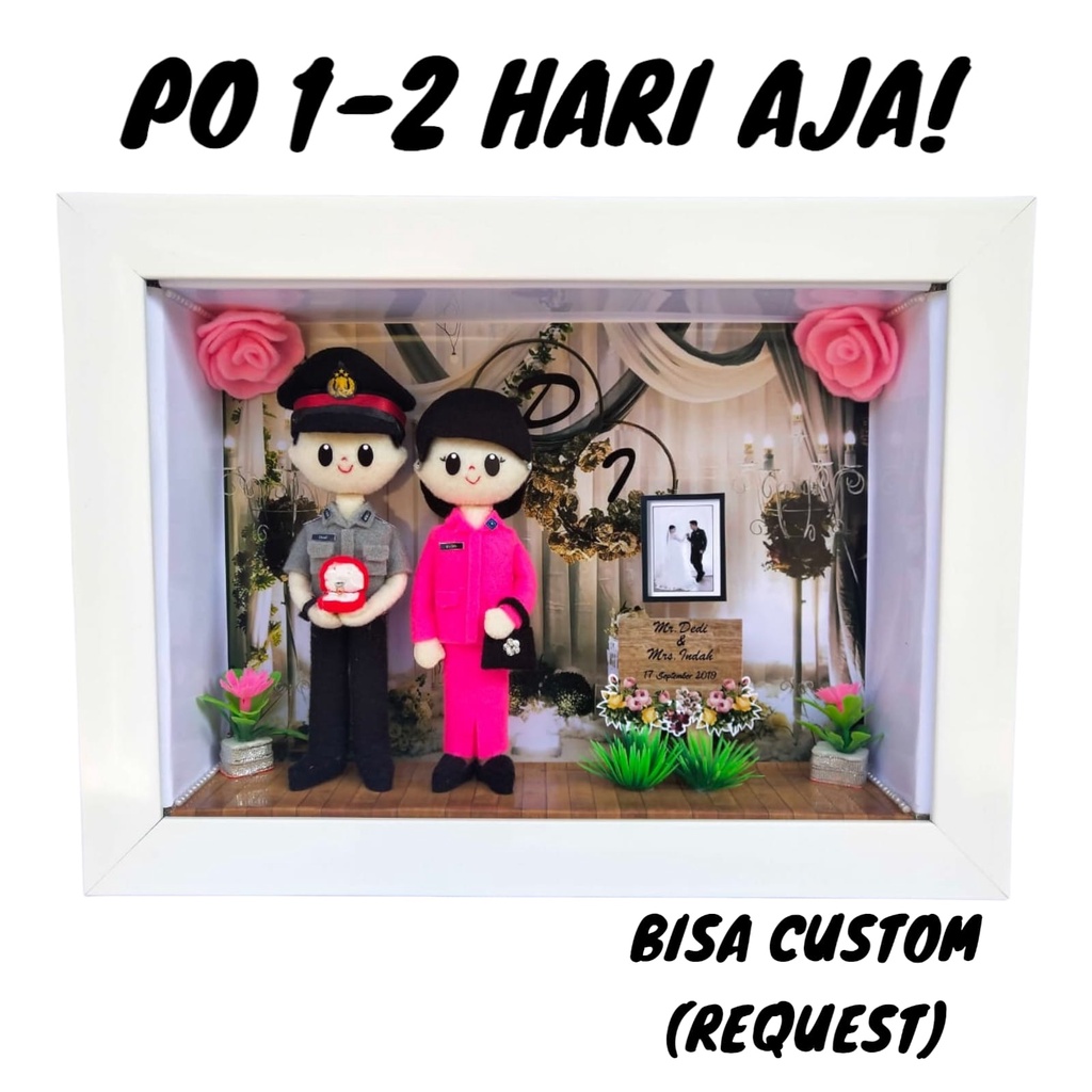 Boneka Flanel Couple Polisi dan Bhayangkari Frame 3D 21x30 Cm