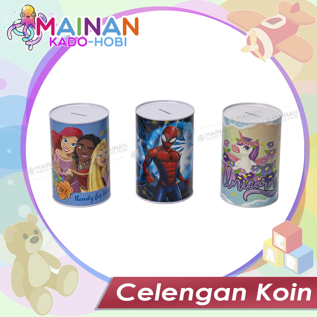 HOBI MENABUNG CELENGAN KALENG ANAK MOTIF KARAKTER KARTUN SUPERHERO